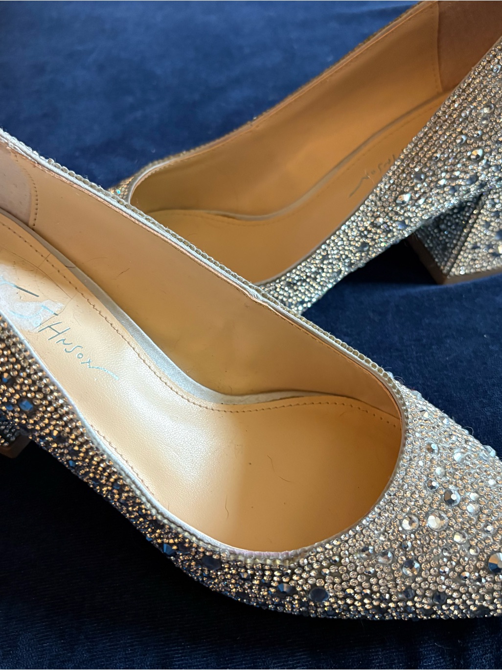 Betsey Johnson Silver Crystal Embellished Block Heel Pumps